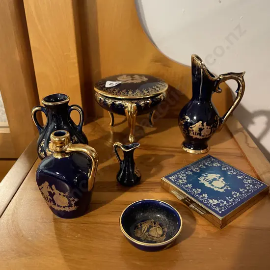 Assorted Limoges items including miniatures and mirror