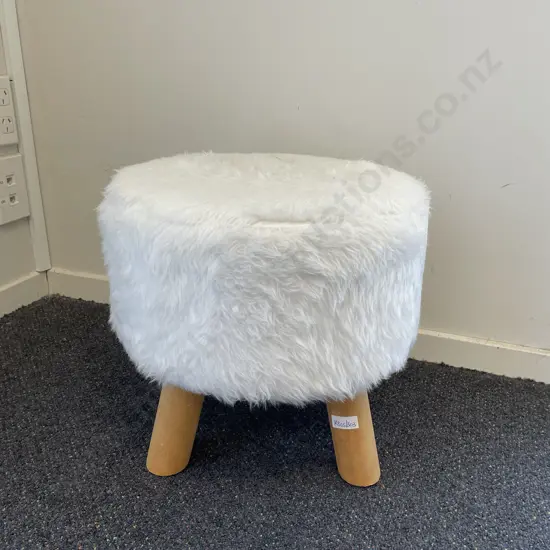 Bedroom Stool with faux white fur top