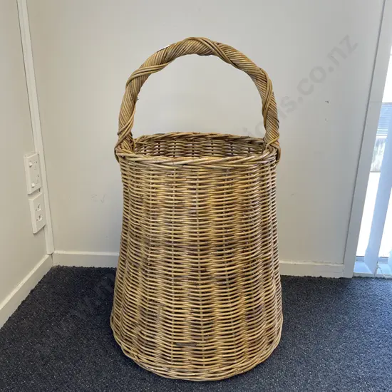 Large Heavy Duty Cane Laundry/Kindling Handled Basket. H80cn