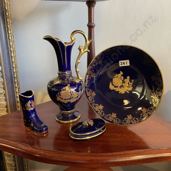 Assorted Limoges items. Cobalt blue colourway