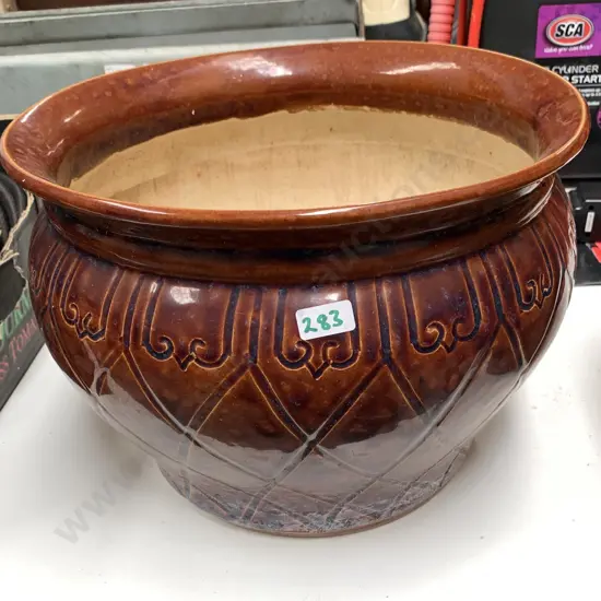 Large Vintage Glazed and Incised Jardiniere. H22.5 Dia33cm