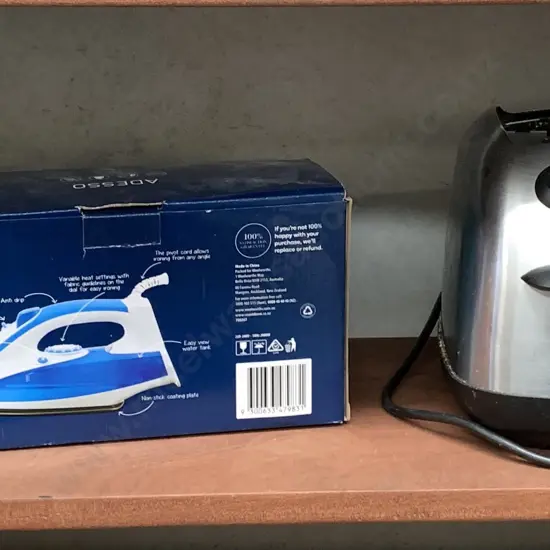 Boxed as new Iron, Breville Toaster, Russell Hobbs Jug and Boxed as new Sunbeam Pie Maker