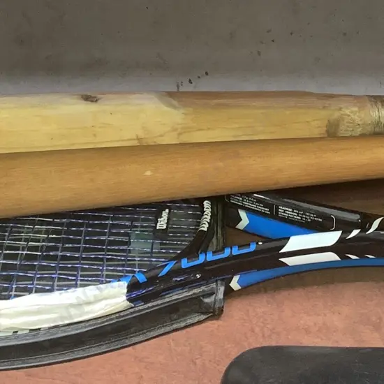 Baseball Bat, Cricket Bat and 2 Tennis Rackets