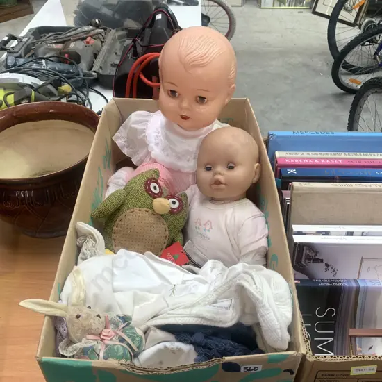 Box Lot of Assorted Dolls etc